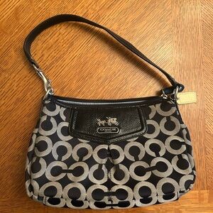 Coach Black and Gray Signature Shoulder Bag with Leather Trim 2010